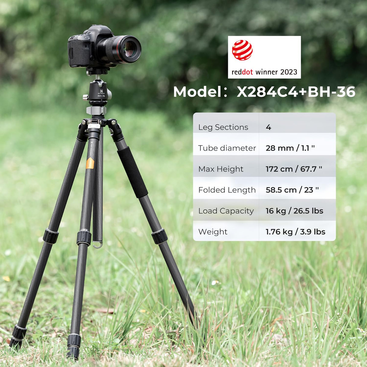 K&F CONCEPT Trípode Cámara,173cm Trípode de Carbono Fotografía Compacto y Professional con 360° Rótula de Bola y Placa de Liberación para Cámara DSLR Carga 16kg