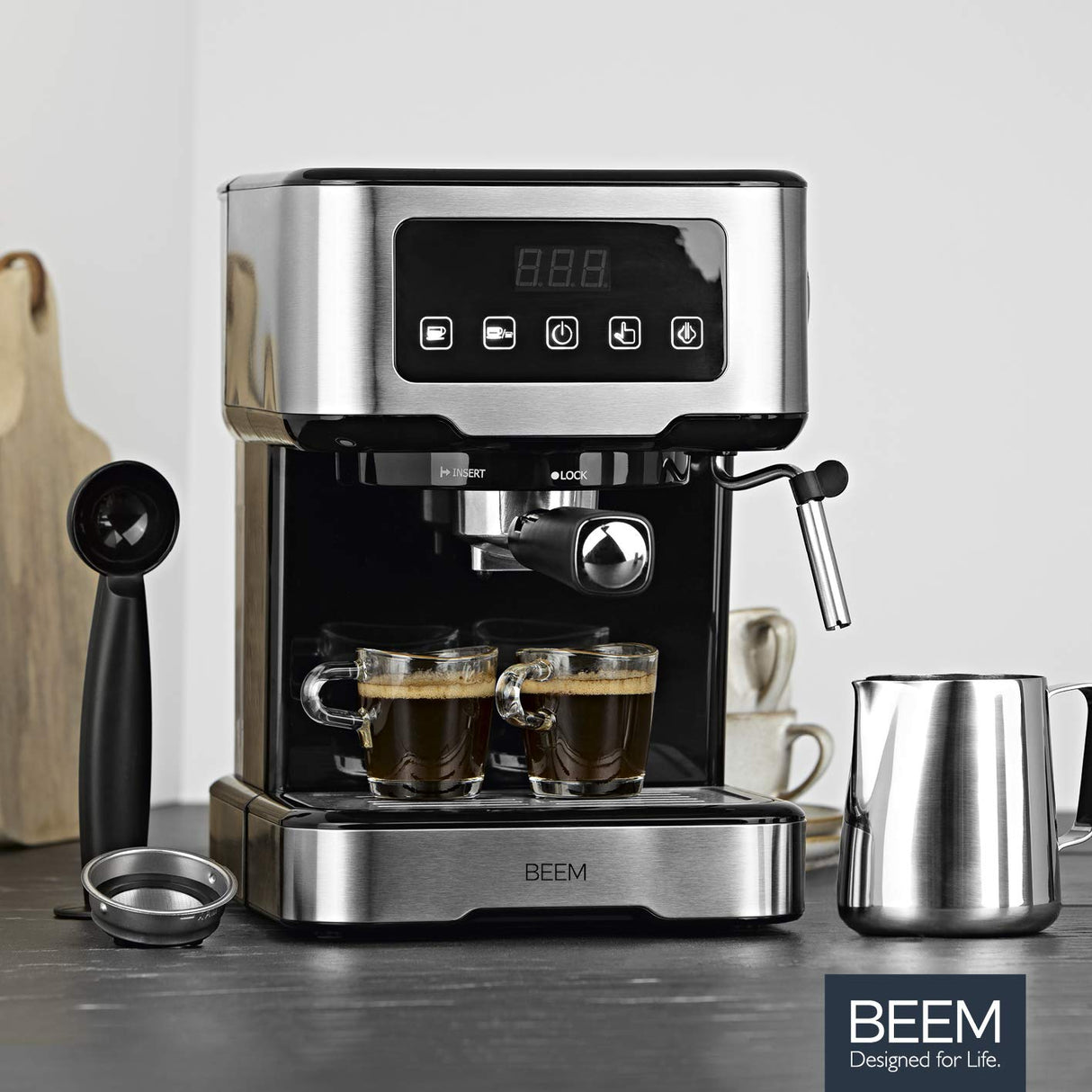 BEEM ESPRESSO-SELECT-TOUCH cafetera semiautomática con pantalla táctil de 15 bares | Espresso, cappuccino, latte macchiato, calidad de barista | Carcasa de acero inoxidable cepillado