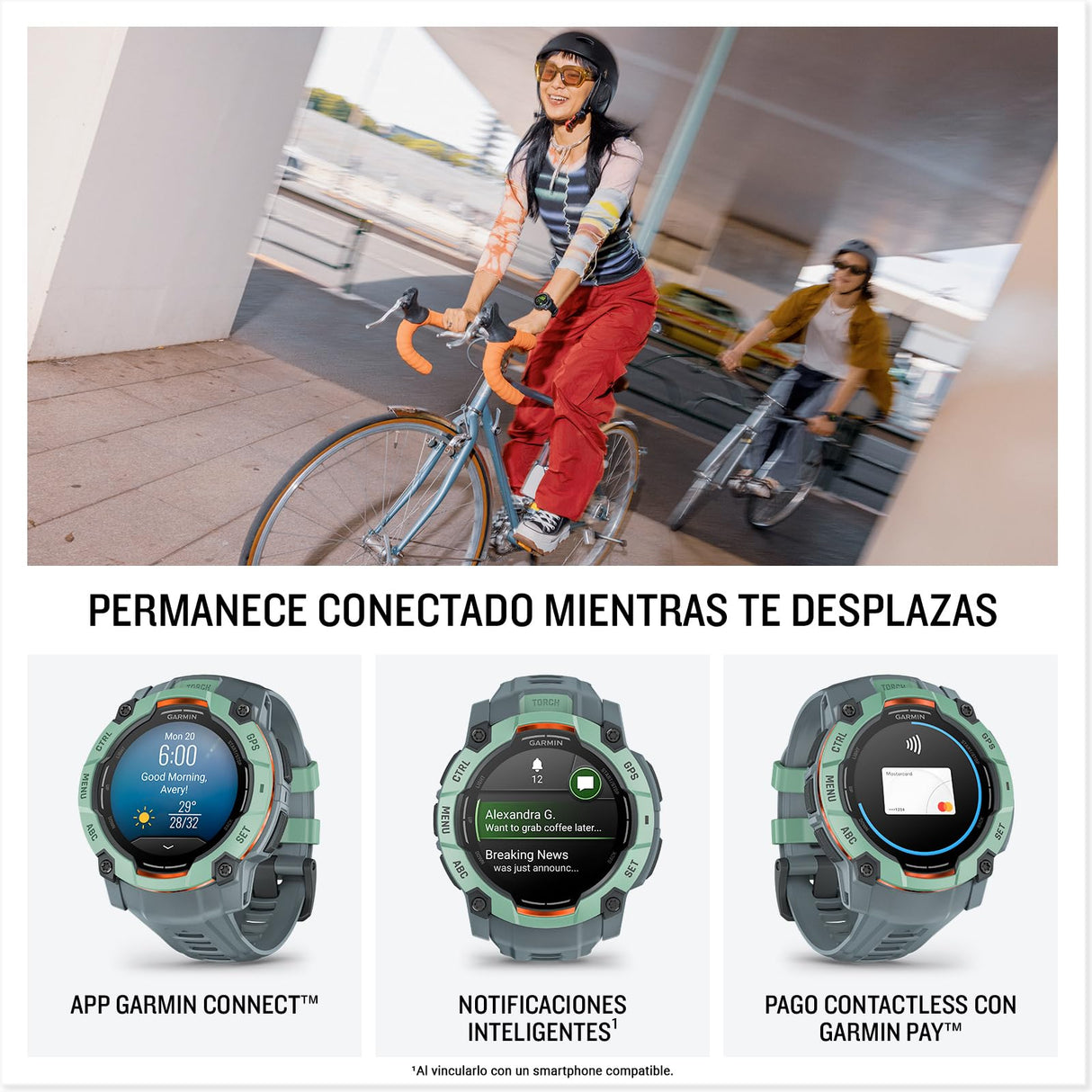 Garmin Instinct 3, Reloj inteligente con GPS, Pantalla AMOLED de 50 mm, Resistente al agua, Aplicaciones deportivas integradas, Monitorización de la salud, Linterna LED, Hasta 24 días autonomía, Verde