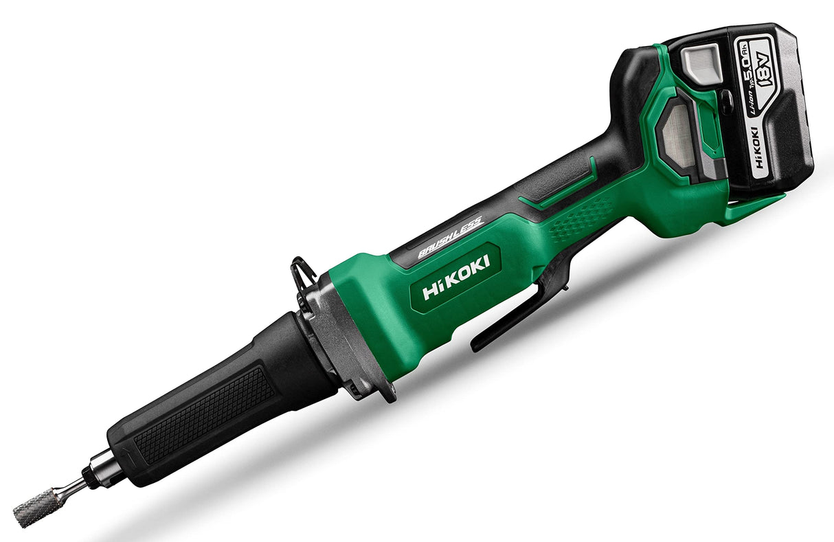HIKOKI GP18DB GP18DB - Lijadora recta con batería de iones de litio de 18 V (2 x 5,0 Ah, sin escobillas, pinza de sujeción: 6 mm de diámetro, diámetro máximo de las barras de lijado: 50 mm, velocidad