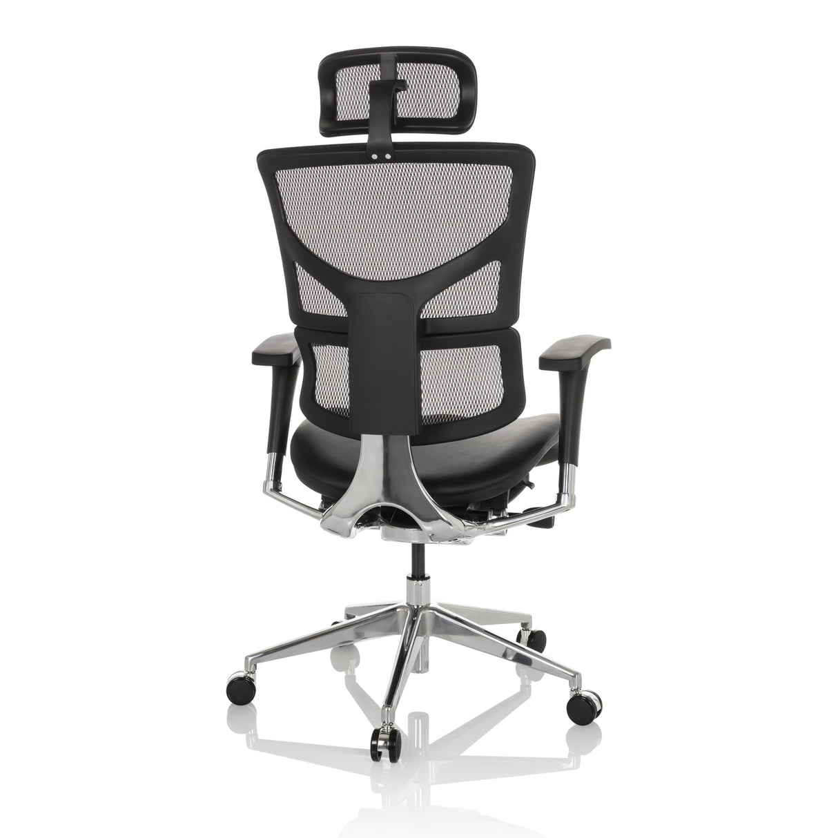 hjh OFFICE Silla de Oficina Profesional Ergo-U2 LM Silla giratoria ergonómica de Cuero, Apoyo Lumbar Flexible, Respaldo Regulable en Altura, Respaldo de Rejilla Negro 651102