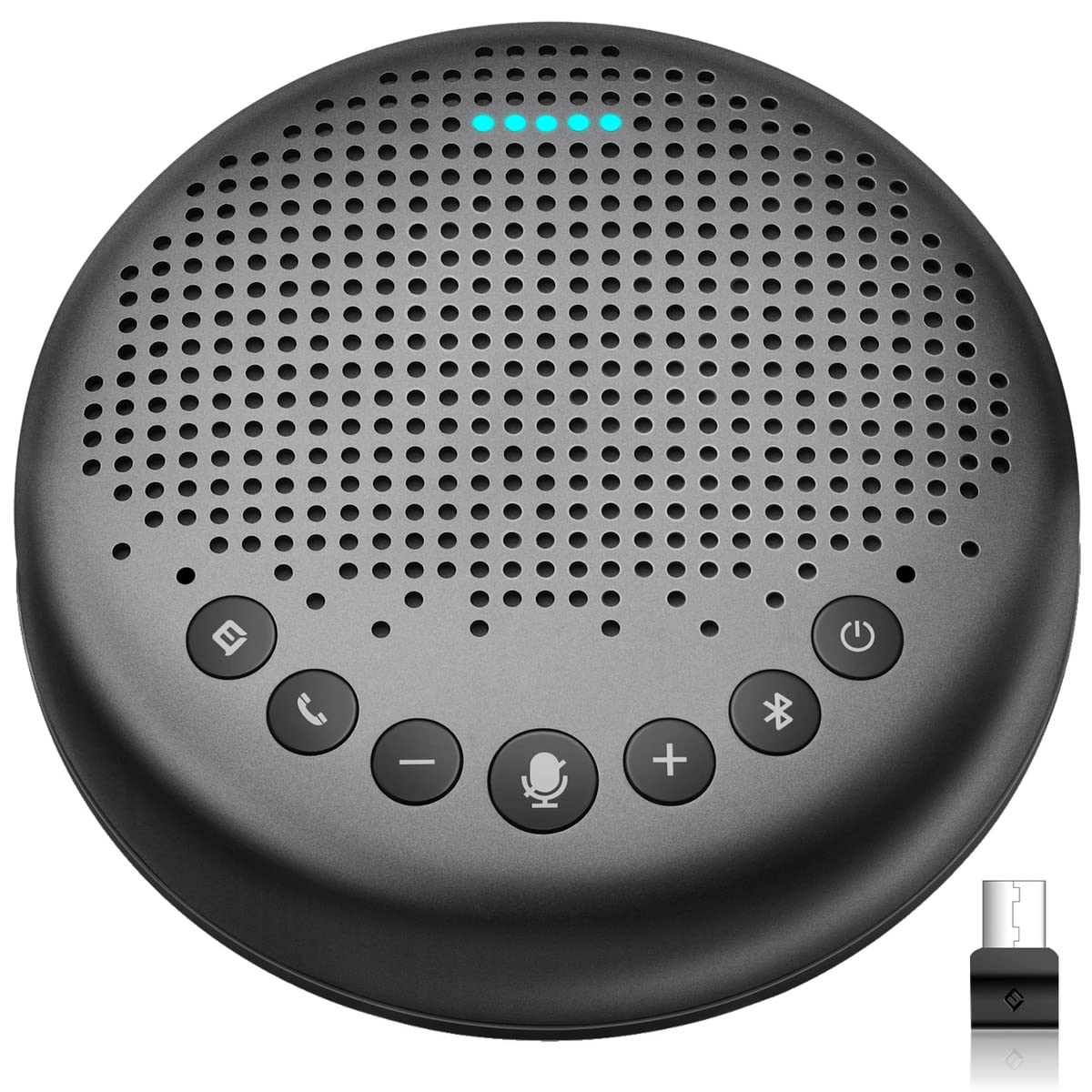 eMeet - Altavoz Bluetooth para conferencias - USB Manos Libres para 5-10 Personas Speakerphone 360 ° reconocimiento de Voz con USB Dongle, para Zoom, Skype, comunicación VoIP PC, etc (Gris)