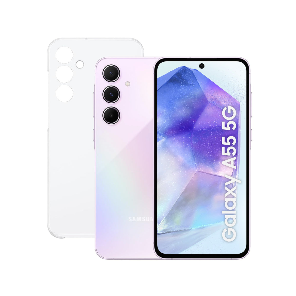 Samsung Galaxy A55 5G 128GB + Funda Transparente - Teléfono Móvil Android, Smartphone Libre, Batería de Larga Duración, Cámara 50MP, Violeta (Versión Española)