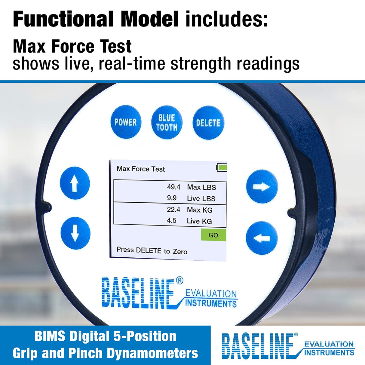 Baseline Dinamómetro Digital de Mano Bims, de 5 Posiciones para Medir y Evaluar la Fuerza de Agarre, Óptimo para Terapia Manual Profesional, Fisioterapia, Entrenamiento Atlético y Rehabilitación