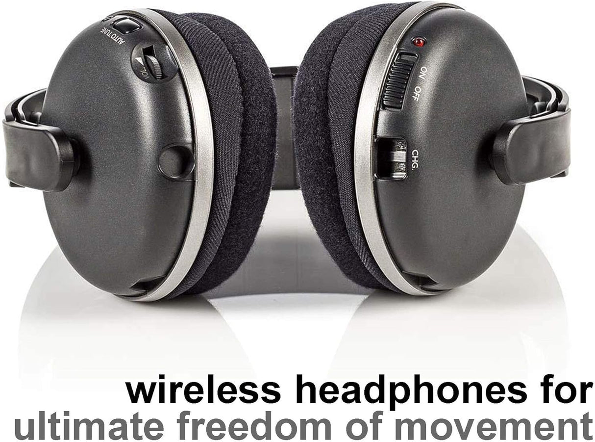 NEDIS Wireless TV Headphones | RF | Over-Ear | Maximum Battery Play Time: 11 hrs | 100 m | Digital Audio | Charging Dock | Black/Silver