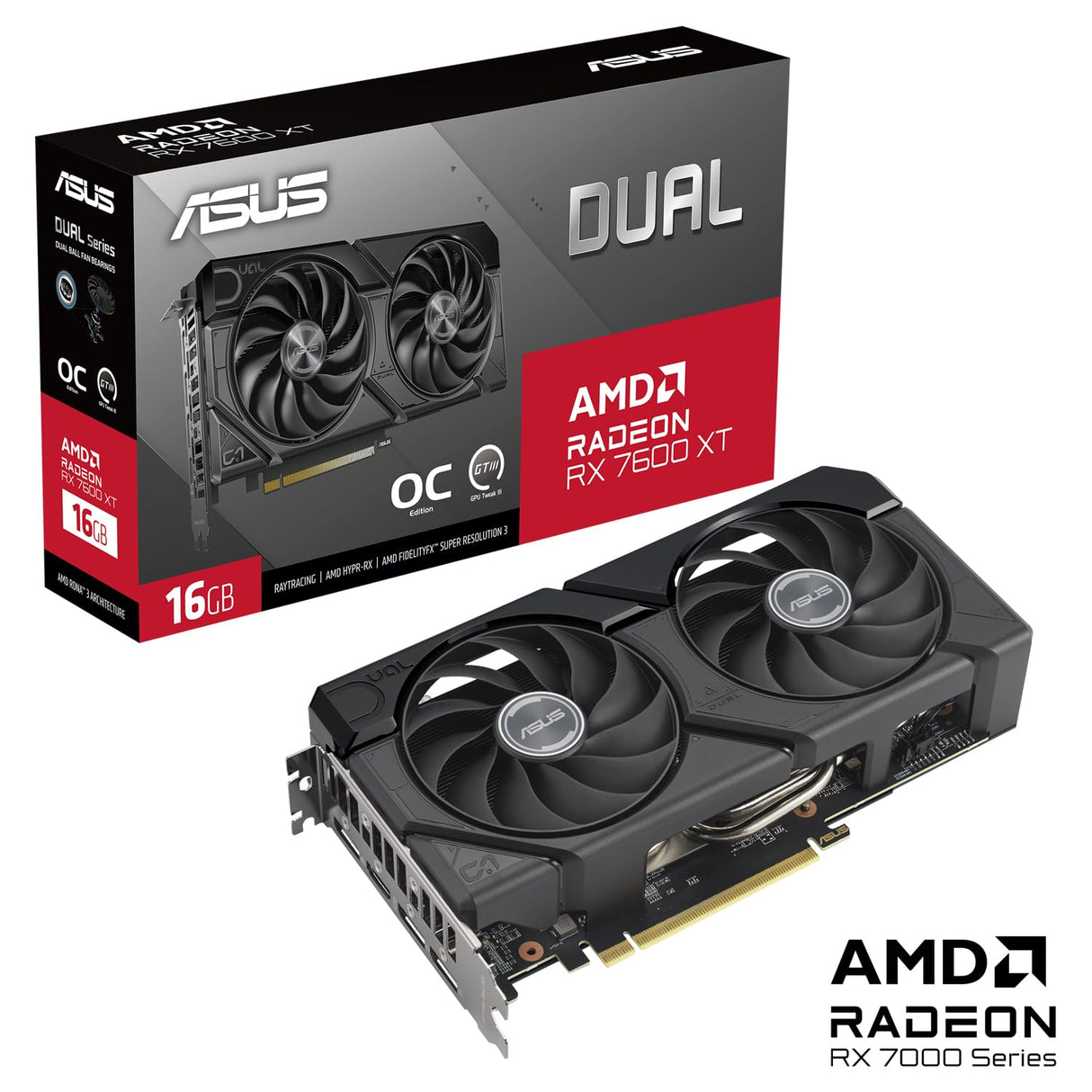 ASUS Dual Radeon RX 7600 XT OC Edition 16GB GDDR6 - Tarjeta gráfica (AMD RDNA 3, PCIe 4.0, 16GB de Memoria GDDR6, HDMI 2.1, DisplayPort 2.1)