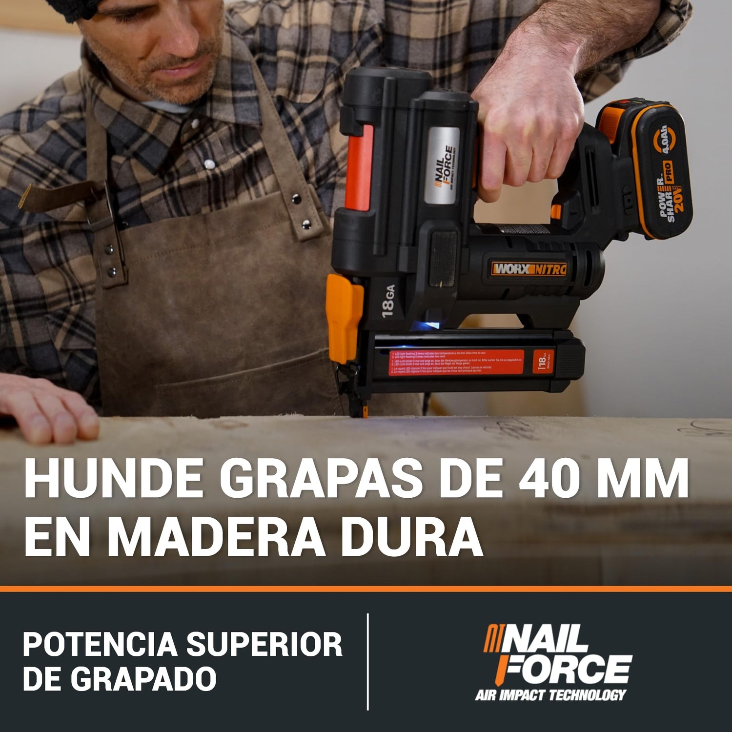 WORX WX844.9 Grapadora sin cable Nitro 20V | grapadora sin cable dispara hasta 80 grapas por minuto| grapadora alimentada por batería con liberación sin herramientas| PowerShare - Solo herramienta