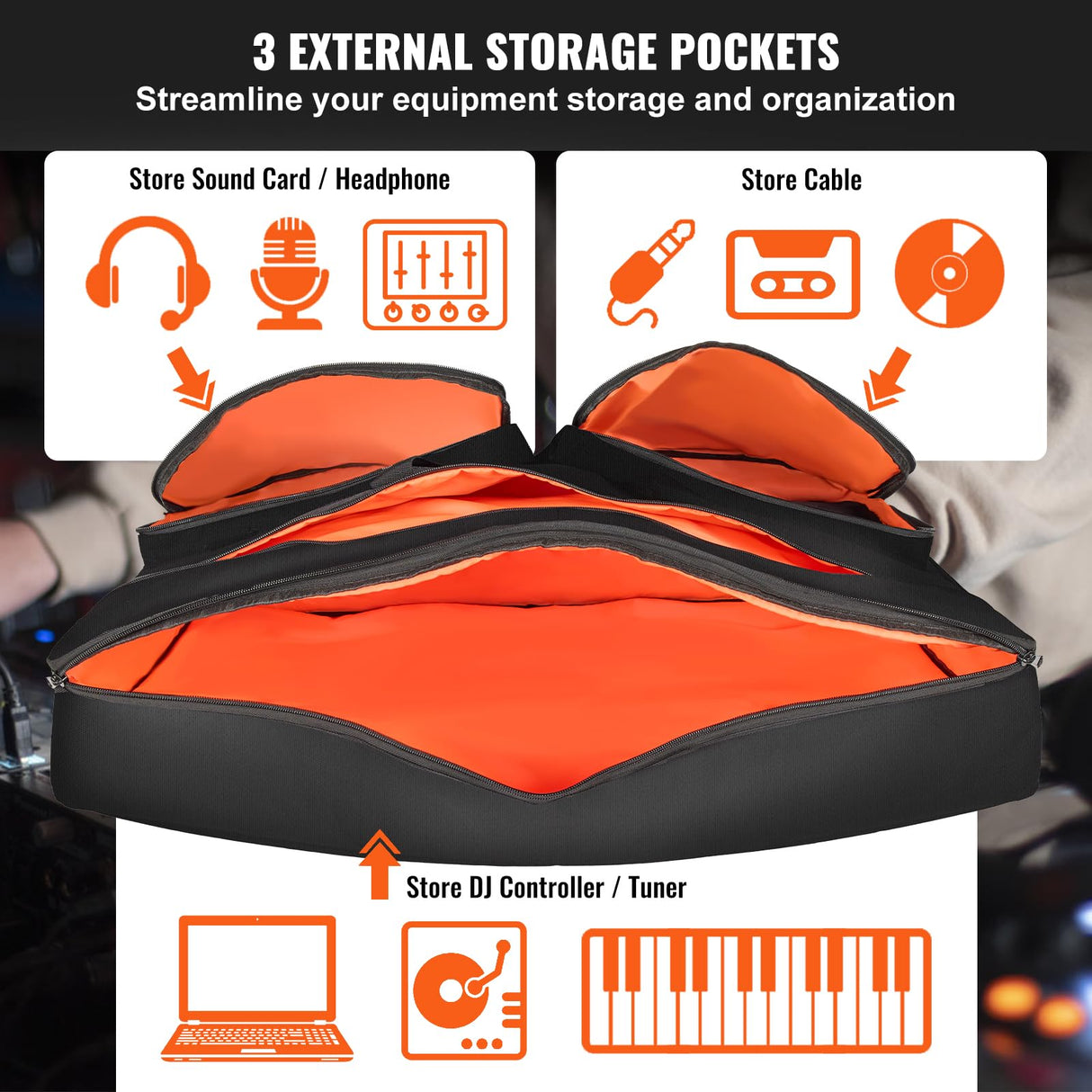 VEVOR Bolsa Acolchada para Mezclador de DJ, Tela Oxford 1200D, Bolsa de Transporte para Equipo de DJ con Bolsillo de Almacenamiento, Correa de Hombro Extraíble, 830 x 220 x 520 mm de Dimensiones