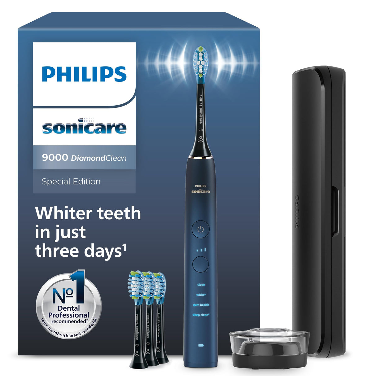 Philips Sonicare DiamondClean 9000, cepillo dental eléctrico, edición especial, cepillo dental sónico con aplicación, sensor de presión, soporte de carga, color aguamarina, modelo HX9911/89