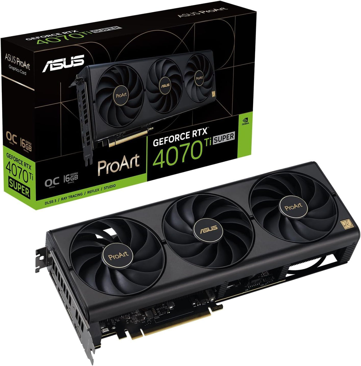 ASUS ProArt GeForce RTX 4070 Ti Super OC Edition - Tarjeta gráfica (PCIe 4.0, 16 GB GDDR6X, DLSS 3, HDMI 2.1a, DisplayPort 1.4a)