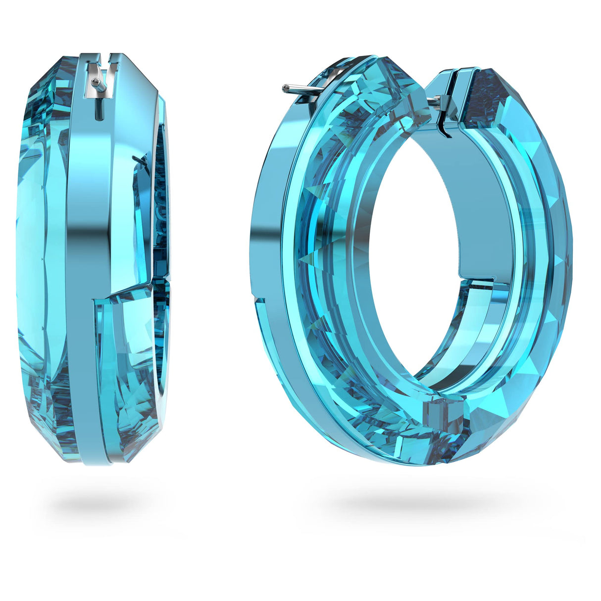 Swarovski Pendientes de Aro Lucent, Cristal Azul, Completamente Tallado con un Sutil Clip de Aluminio, de la Colección Lucent