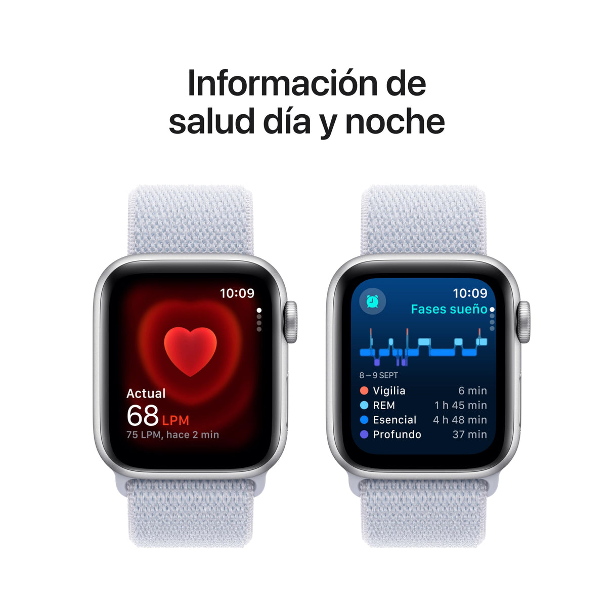 Apple Watch SE de 2.ª generación GPS Smartwatch con Caja de Aluminio en Plata de 40 mm y Correa Loop Deportiva Azul Nube. Monitores de entreno y sueño y Neutro en Carbono