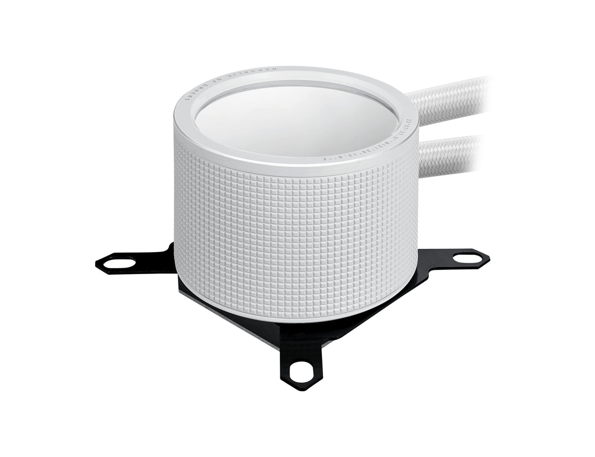 ASUS ROG RYUO III 240 ARGB White Edition Enfriador líquido todo en uno AIO de CPU de 240 mm, solución de bomba Asetek de 8ª generación, pantalla LED Anime Matrix™ y ventilador ROG AF 12S ARGB.