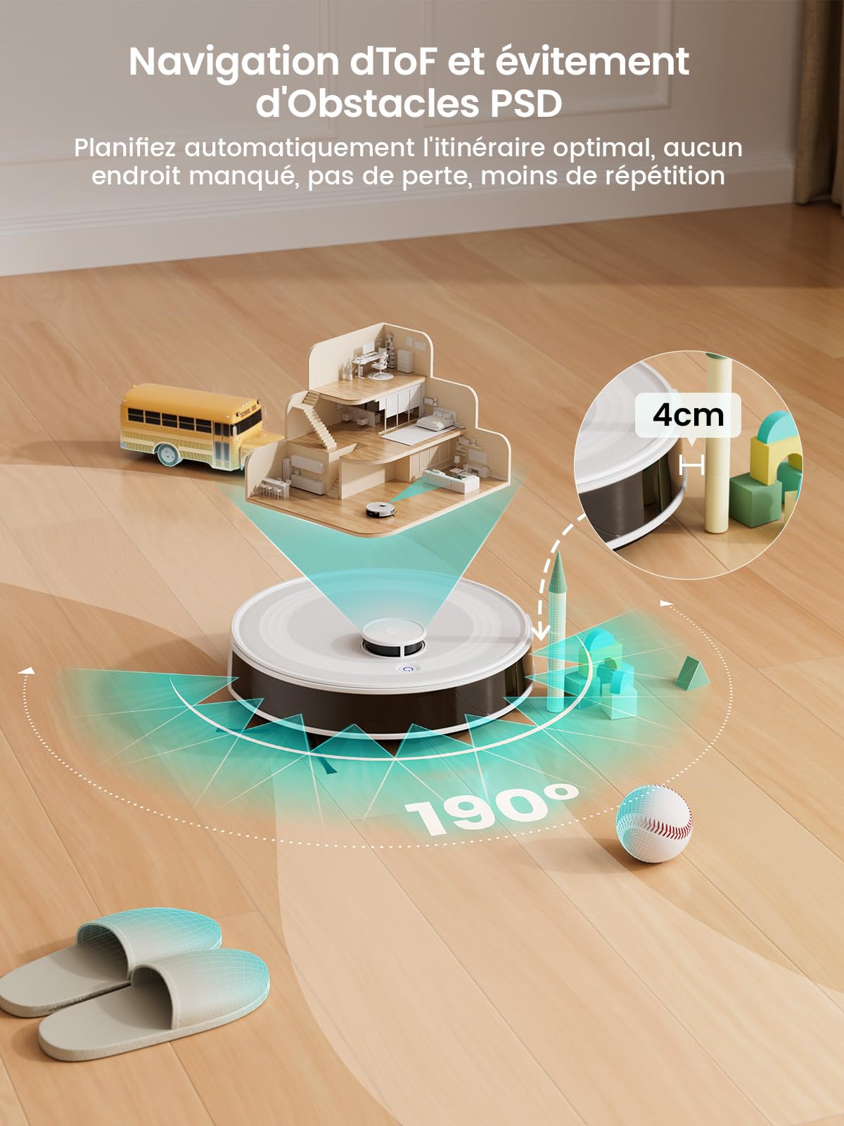 Lefant M2 Robot Aspirador Lavador con cartografía, aspiración de 5500Pa, navegación láser, tecnología de evitación PSD, Limpieza Personalizada, duración de 240 Minutos, Control vía App/Alexa/WiFi