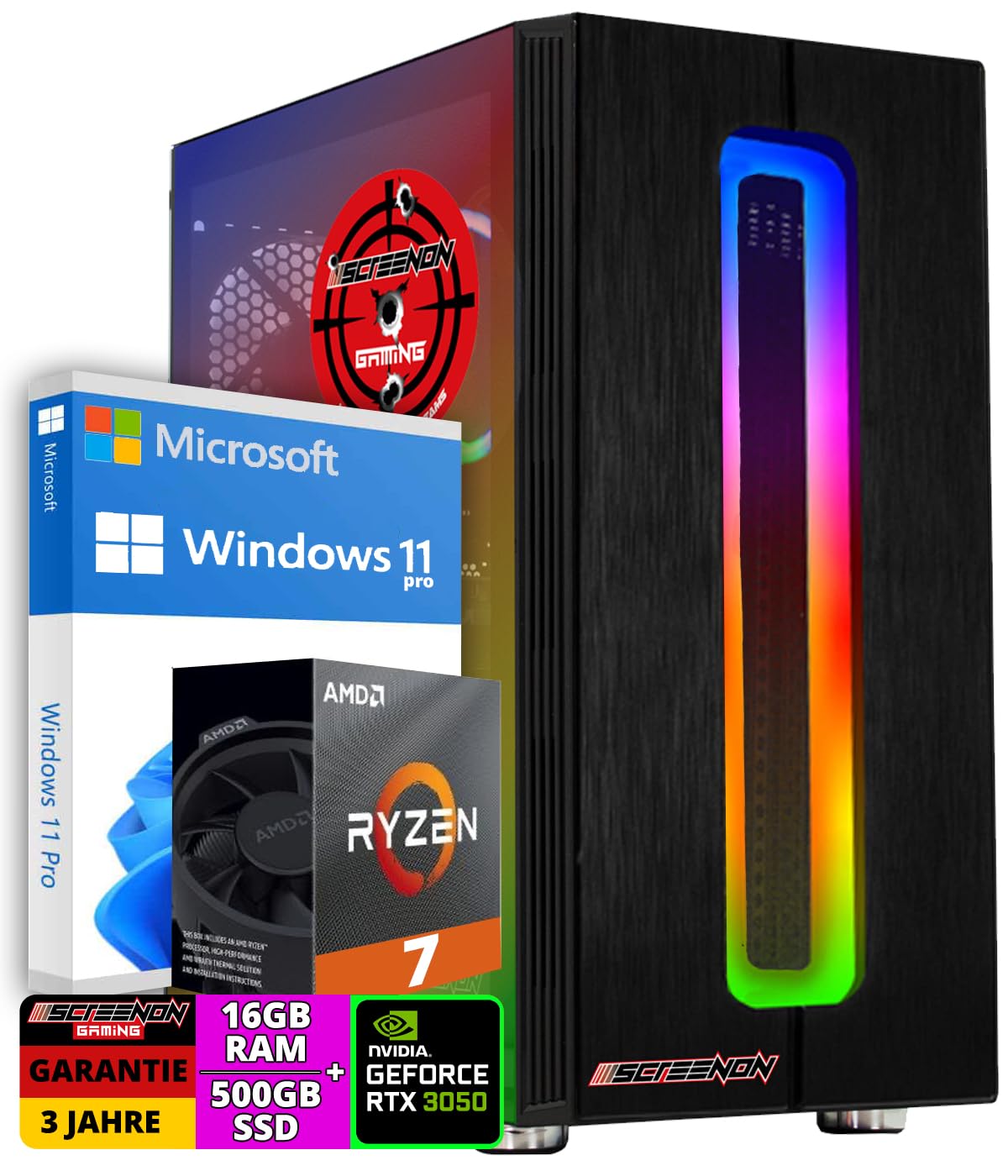 ScreenOn - Ryzen 7 5800X - 500GB SSD - RTX 3050 - Game PC A40137 - WiFi - Windows 11 Pro