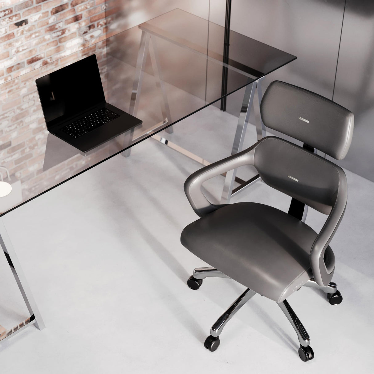 Diablo Silla Oficina V-Modular | Respaldo, Ajuste de Asiento y Respaldo, Reposacabezas Desmontable - Silla Despacho para la Oficin | Elegante Cuero, Robusta Estructura de Aluminio | Gris