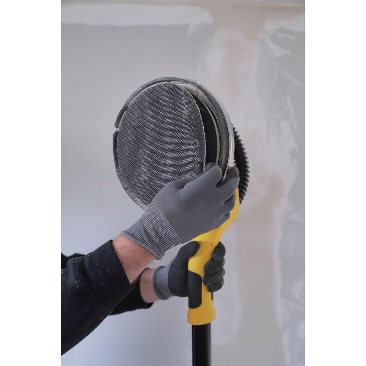 STANLEY FATMAX SFMEE500S-QS Lijadora Eléctrica para Panel de Yeso, con Cable, Potencia de 750 W, Diámetro de Disco 225 mm, Velocidad 1700 rpm, Anillo de Luz LED, Extensible hasta 1.8 mts