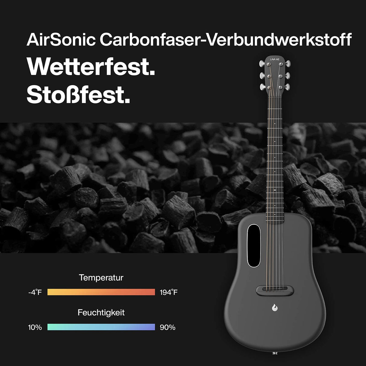 LAVA ME 3 Guitarra Inteligente Acústica de Fibra de Carbono con Afinador, Ideal para Principiantes y Profesionales 36 Pulgadas ( Sutido, Bolsa Pianista )