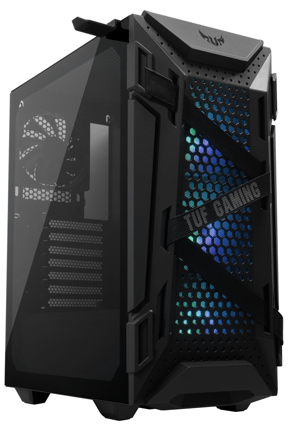 ASUS TUF Gaming GT301 - Chasis para Ordenador ATX de Media Torre, Lateral de Cristal Templado, Frontal con diseño de Panal, Ventilador RGB Aura de 120 mm, Compatible con radiadores de 360 mm
