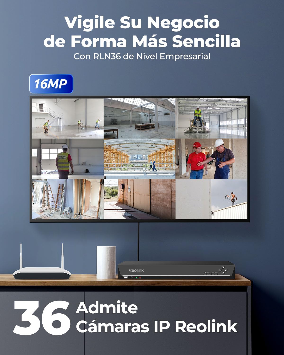 Reolink NVR 36CH, Soporta Cámaras 16MP/12MP/4K/5MP, 3 Bahías para HDD (sin HDD), Sistema Alarma O/I, 36 Canales (Conmutador PoE Necesario), RLN36