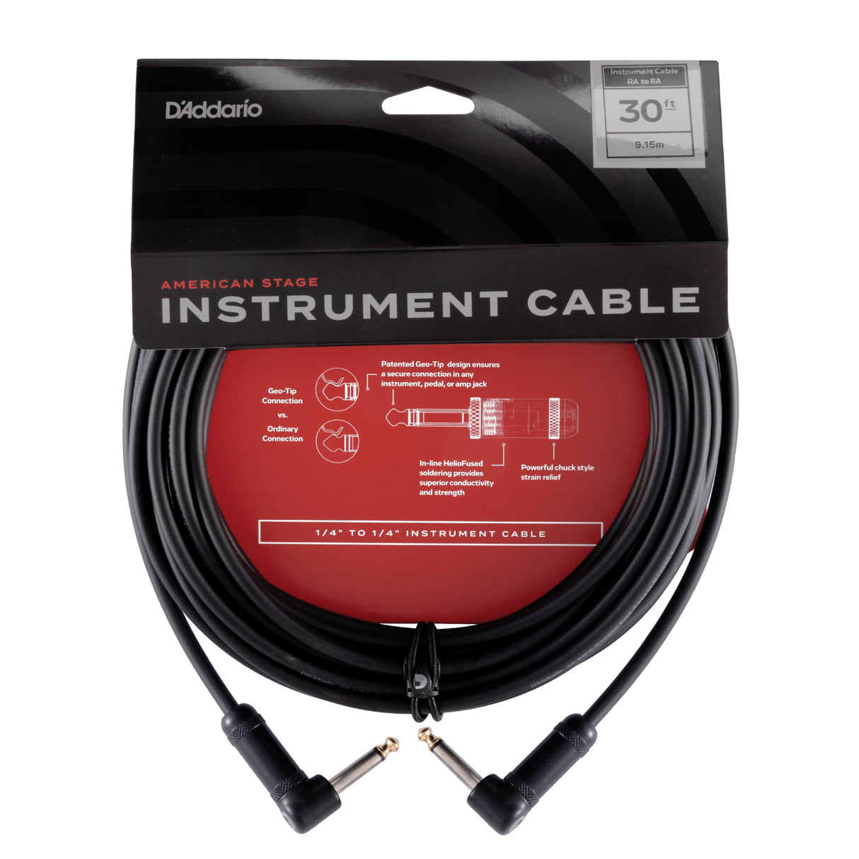 D'Addario Cable de guitarra – Cable de guitarra – macho de 1/4 pulgadas a macho de 1/4 pulgadas – Cable de instrumento de escenario americano – ángulo recto a ángulo recto, 30 pies