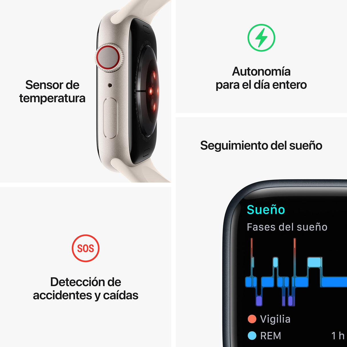 Apple Watch Series 8 (GPS + Cellular, 45mm) Reloj Inteligente con Caja de Acero Inoxidable en Grafito - Pulsera Milanese Loop en Grafito. Monitor de entreno, Resistencia alagua