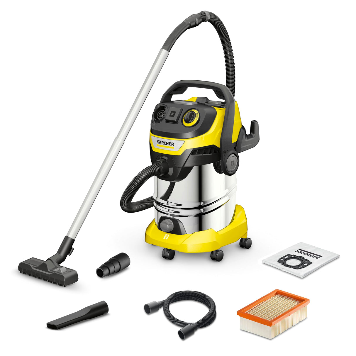 Kärcher, Aspirador en Seco y Húmedo WD 6 P S V-30/6/22/T, Filtro cartucho, 1300 W, Manguera aspiración 2 m y almacenamiento manguera, Función soplado, Yellow/Black, Depósito 30 l