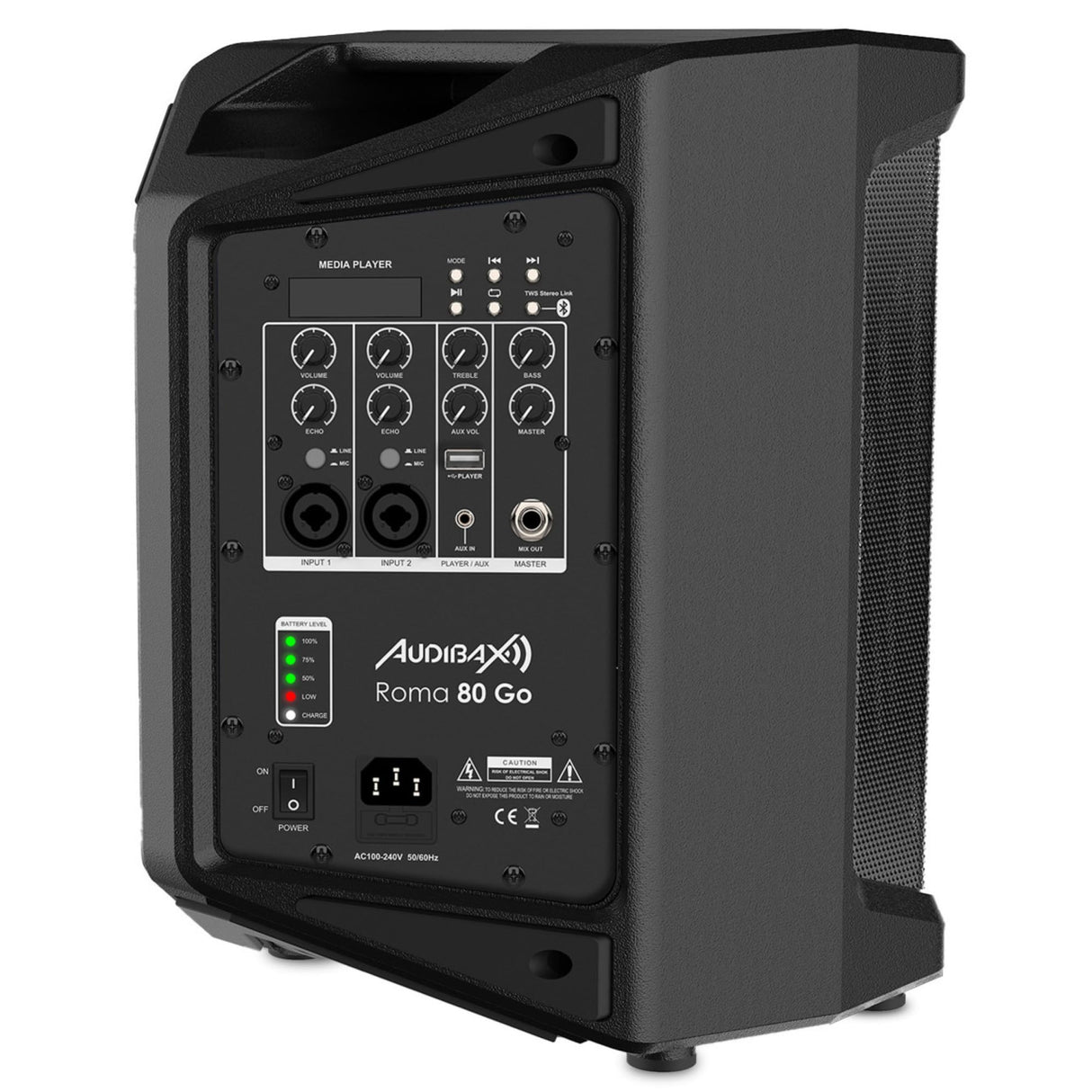 Audibax Roma 80 Go Sistema PA Portátil Bluetooth con Batería Recargable 6.5" 80W