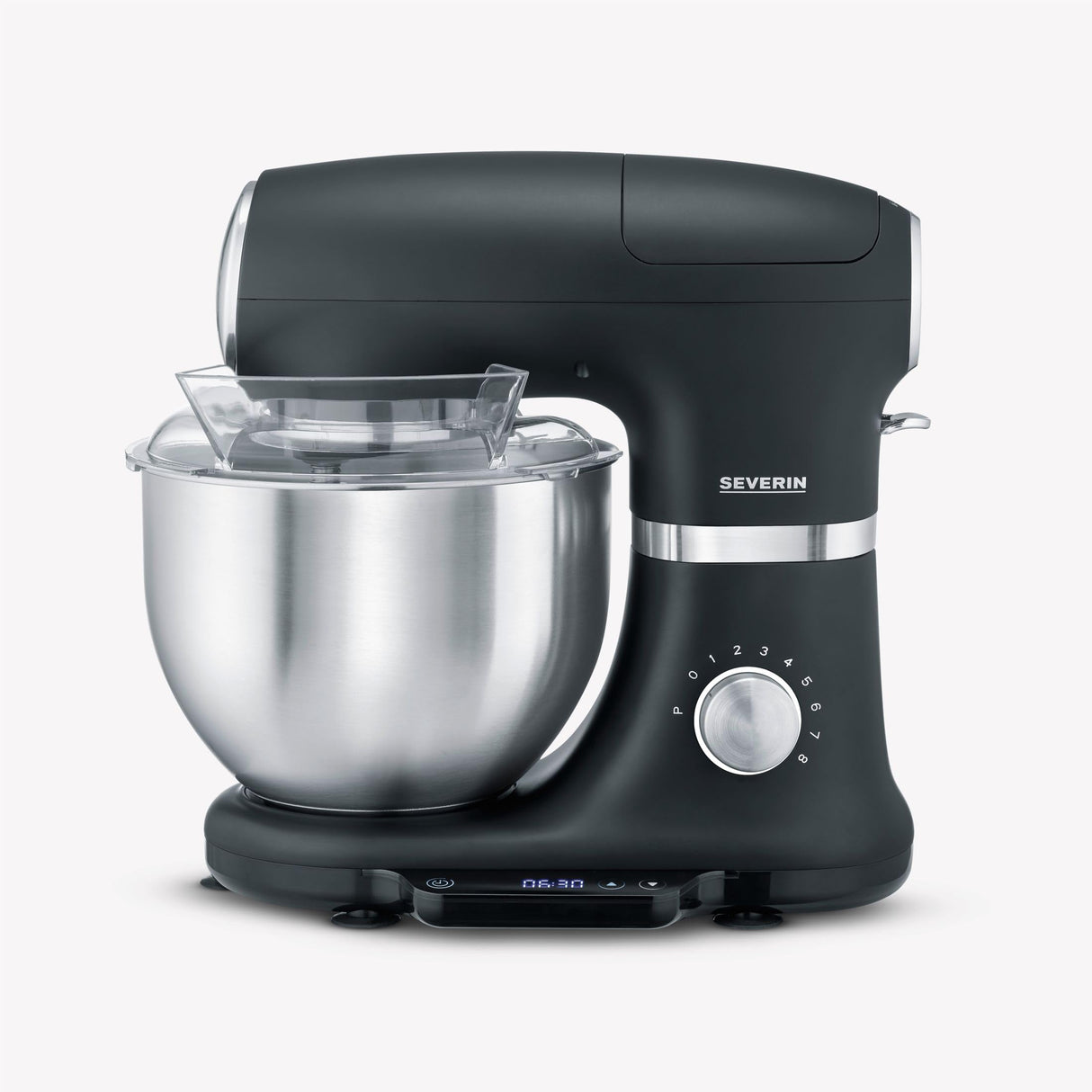 SEVERIN Robot de cocina con báscula, amasadora profesional hasta 3kg, robot multifunción con gancho amasador, batidor plano y varillas, 1000 W, negro mate/acero inoxidable, KM 3898