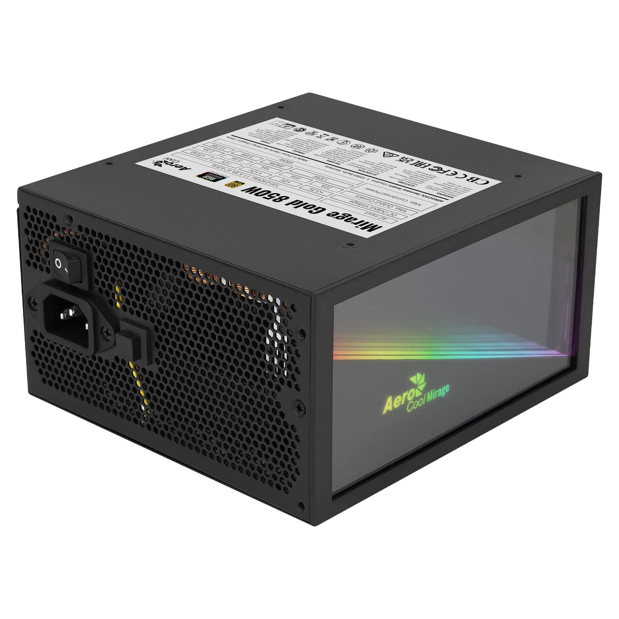 Aerocool MIRAGEGOLD850, Fuente Alimentación PC 850W, RGB Infinity Mirror, 80Plus Gold, Condensadores Japoneses