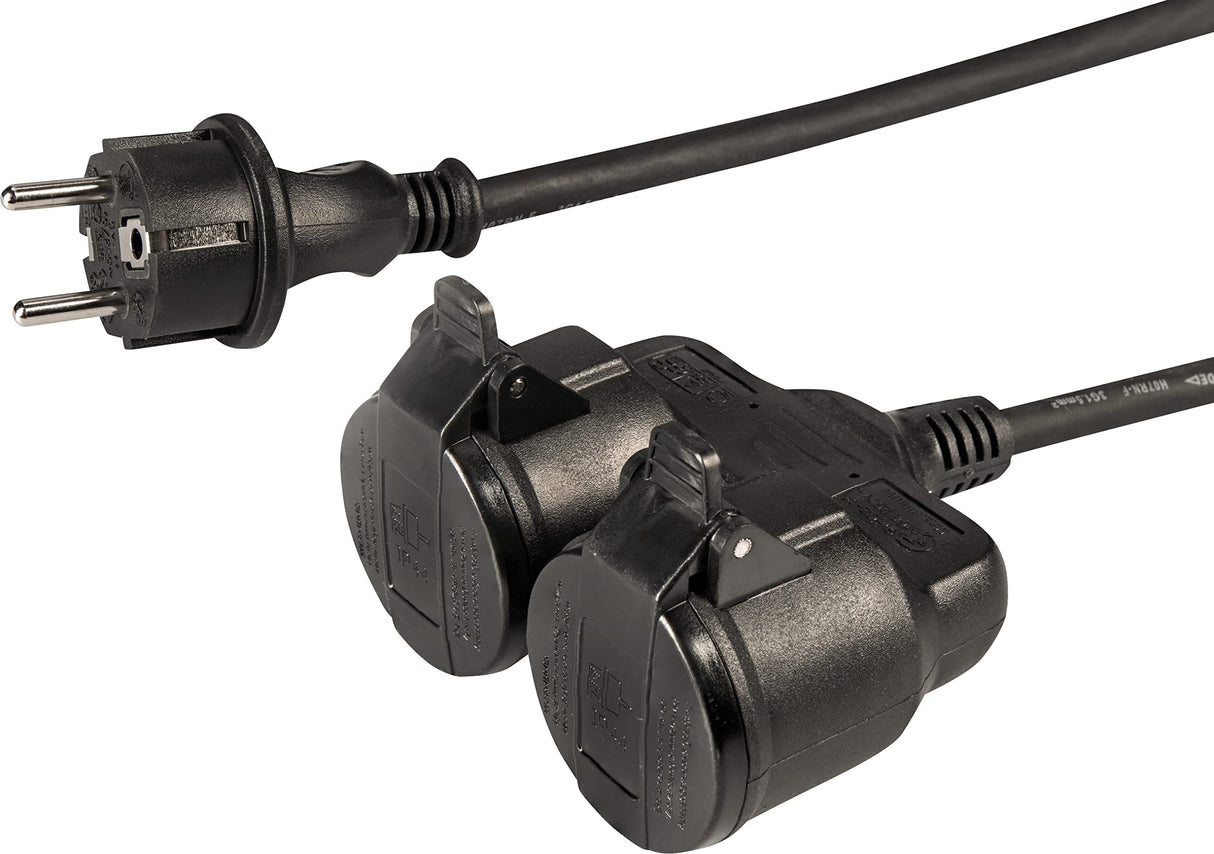 Meister Cable alargador de Goma con Doble Acoplamiento, 25 m, para Exterior (IP44), Conector Schuko, Color Negro