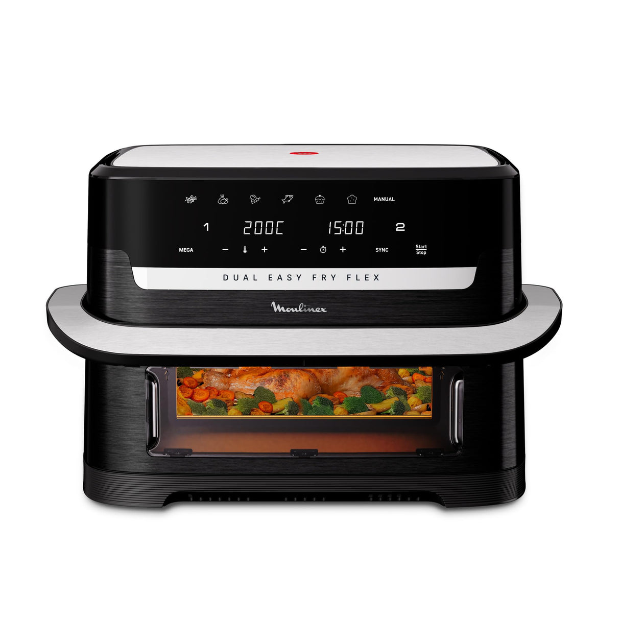 Moulinex Dual Easy Fry Flex, Freidora de aire con separador FlexCook, 9L de Capacidad Para Hasta 8 personas, 7 Programas Preestablecidos, Negro, EZ9228F0