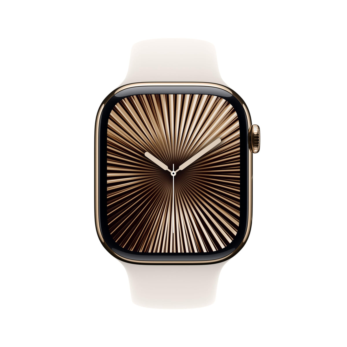 Apple Watch Series 10 GPS + Cellular Smartwatch con Caja de Titanio Oro de 46 mm y Correa Deportiva Blanco Estrella - Talla S/M. Monitor de entreno, App ECG, Pantalla Retina Siempre Activa