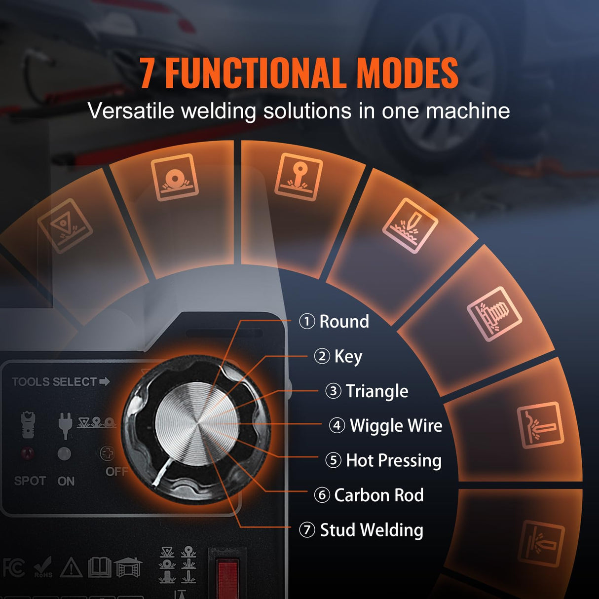 VEVOR Kit de Reparación de Abolladuras con Soldador de Pernos 1,8kW Extractor de Abolladuras con Soldador por Puntos con Soldadura Automática y Manual 7 Modos para Carrocería de Automóvil, Camión