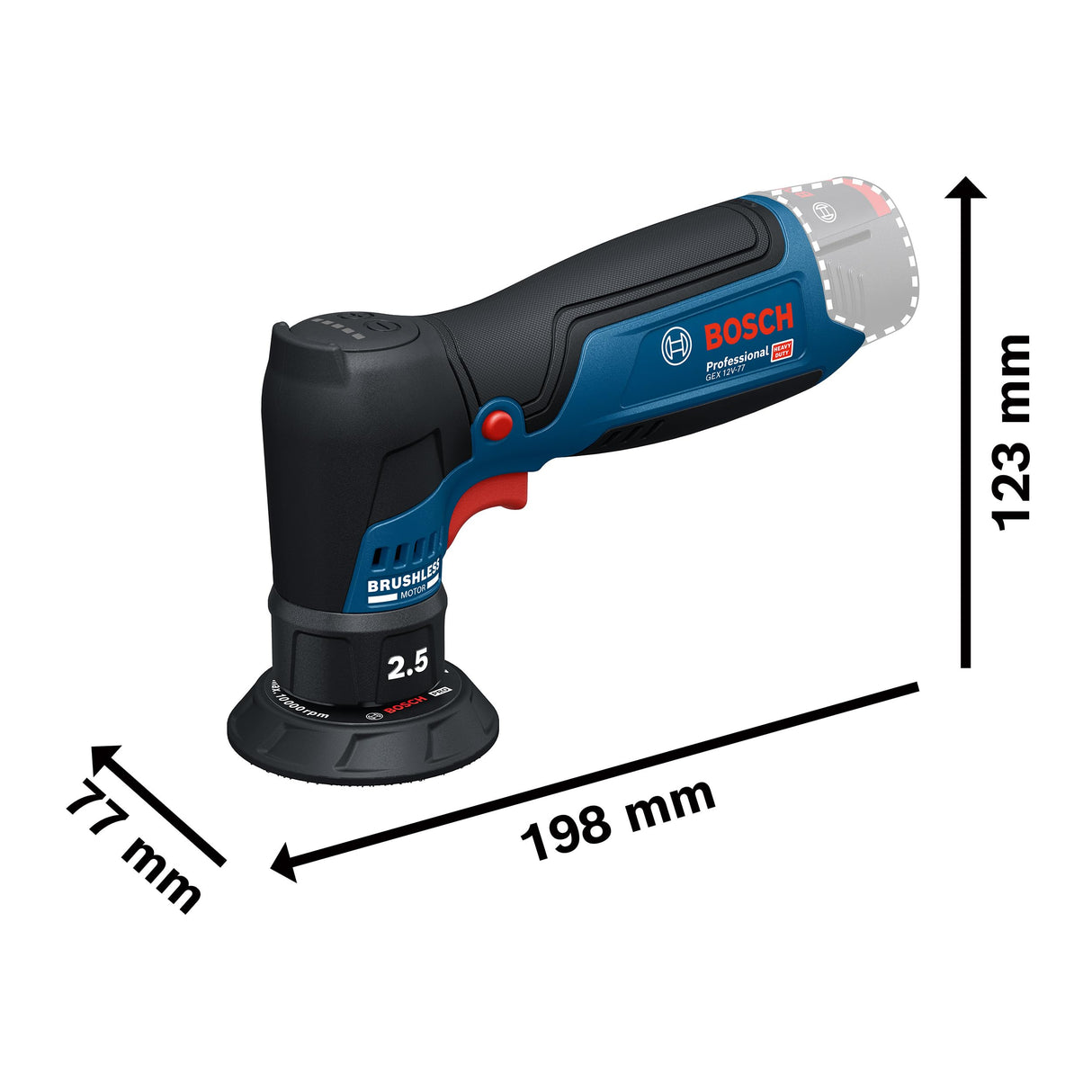 Bosch Professional 12V System lijadora orbital excéntrica a batería GEX 12V-77 (incl. plato de caucho montado con cierre por contacto de 77 mm, llave)