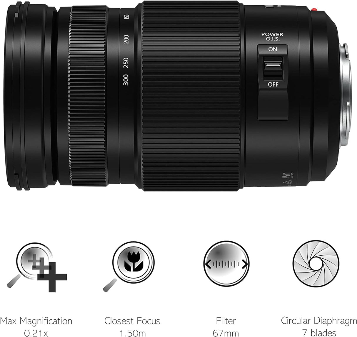 Panasonic LUMIX H-FSA100300 II - Objetivo Tele Zoom para cámaras de montura M4/3 (Focal 100-300 mm, F4-F5.6, tamaño filtro 67 mm, POWER O.I.S), negro