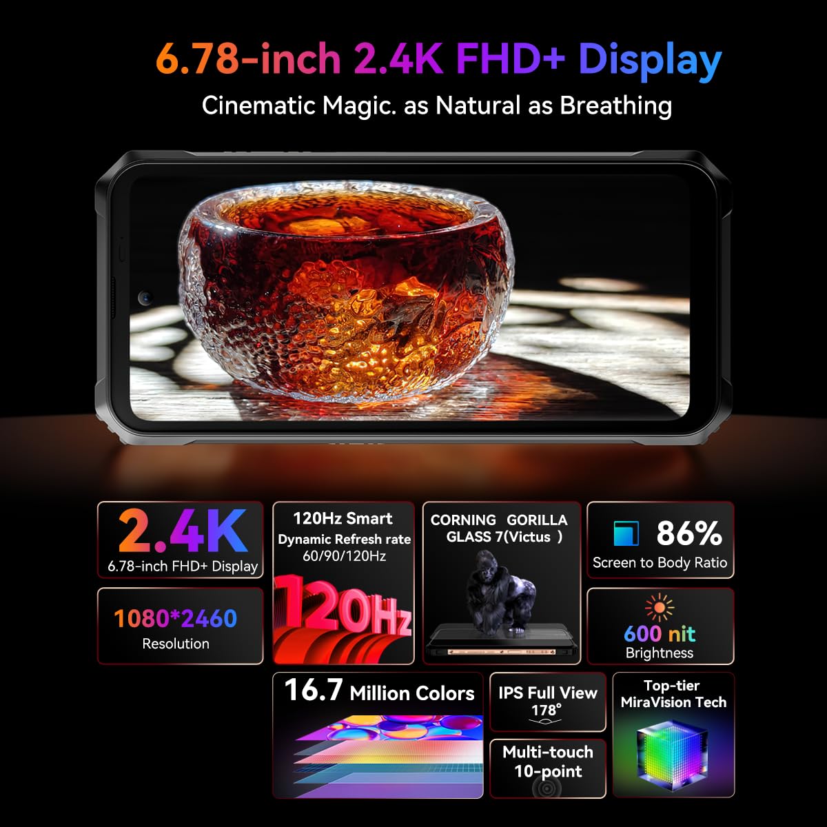 Blackview BL9000 Pro 5G Teléfono Movil Resistente, 36GB+512GB Dimensity 8020 Smartphone, Cámara Termográfica, 6.78" FHD+ Doble Pantalla, 8800mAh, Android 14 Telefono Movil Antigolpes, Negro
