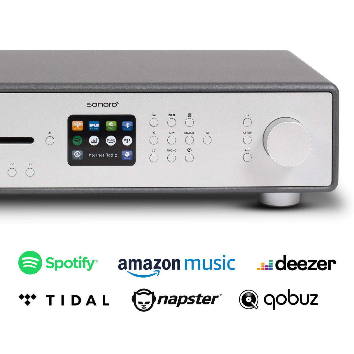sonoro Maestro Receptor HiFi con Amplificador de Clase D, Reproductor de CD y Radio Internet (Bluetooth, FM, Dab Plus, Spotify, Tidal, Deezer) Grafito Mate