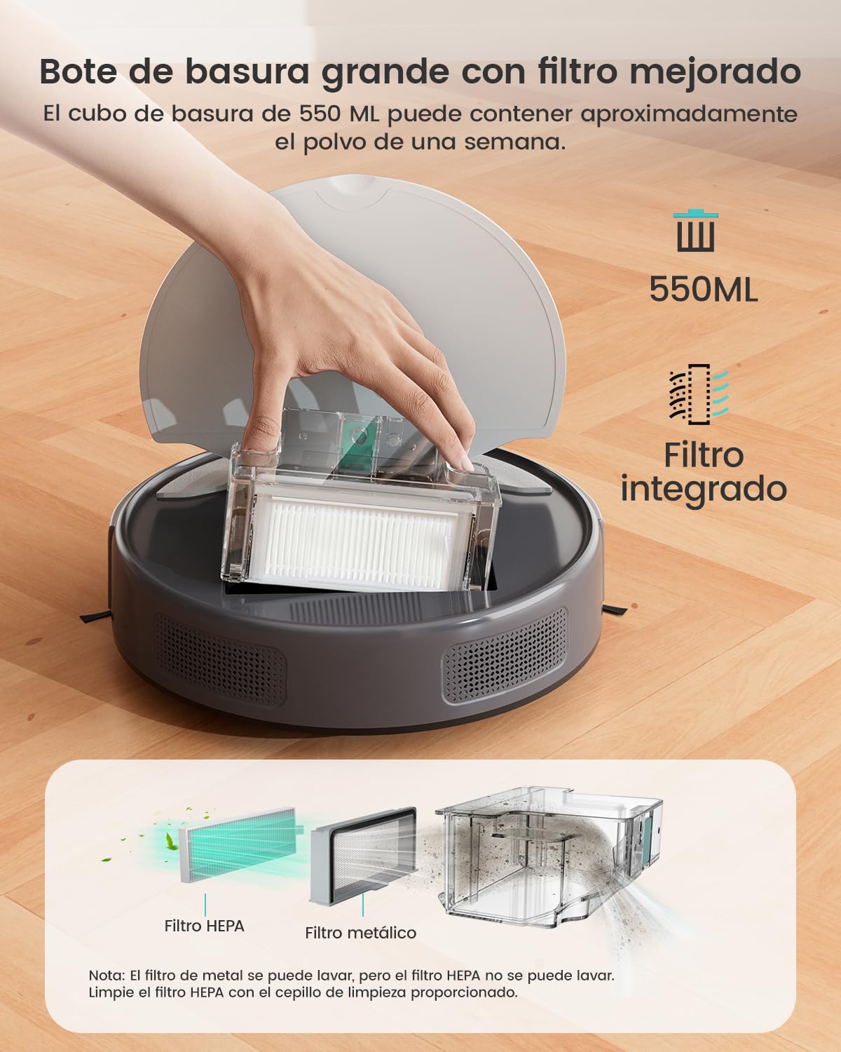 LEFANT M310 Robot Aspirador, 4500Pa Succión, 180 min Autonomía, 6 Modos de Limpieza, Evitación de Obstáculos 4cm, App/Alexa, Ideal para Pelo de Mascotas, Alfombras y Suelos Duros, Gris