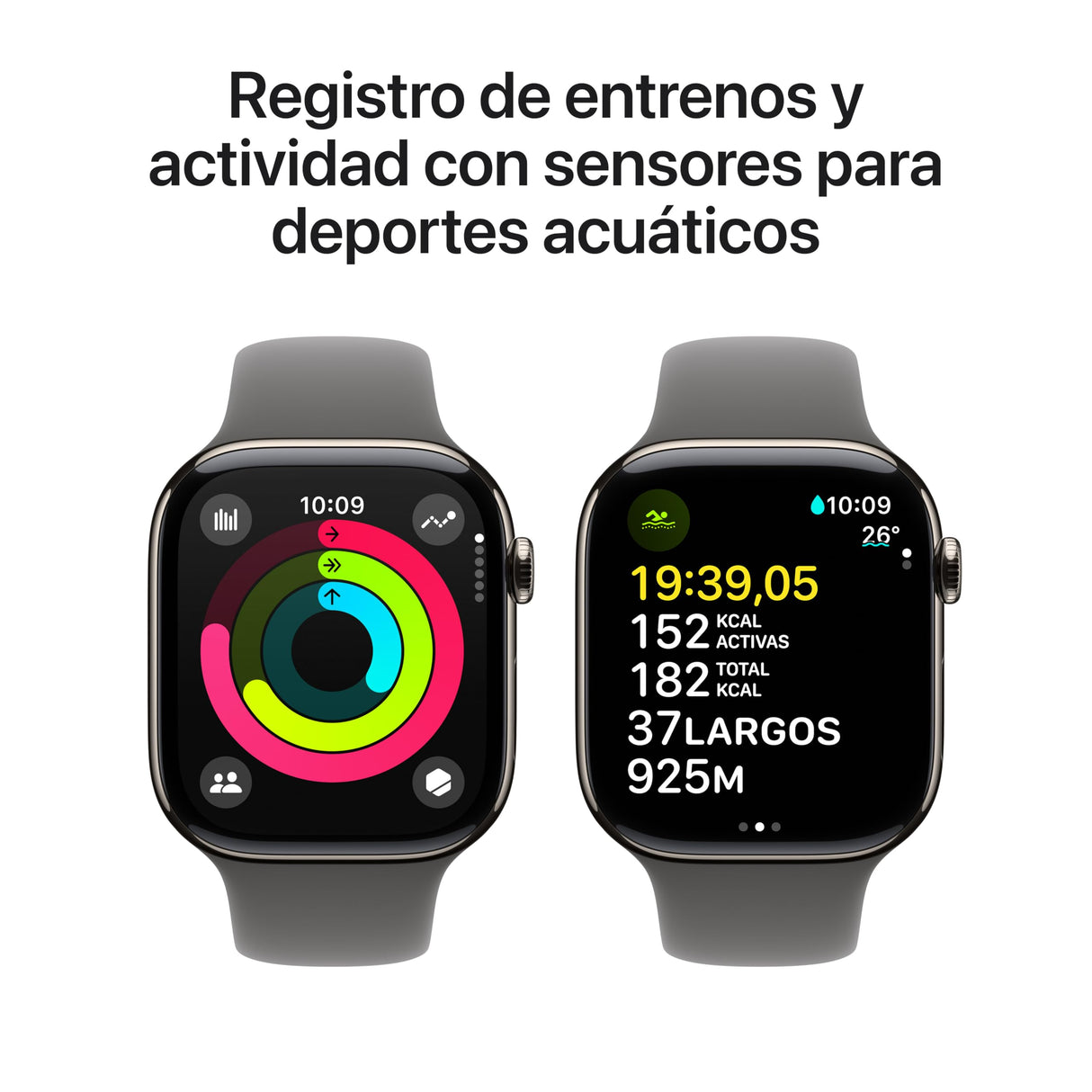 Apple Watch Series 10 GPS + Cellular Smartwatch con Caja de Titanio Natural de 46 mm y Correa Deportiva Gris Piedra - Talla S/M. Monitor de entreno, App ECG, Pantalla Retina Siempre Activa