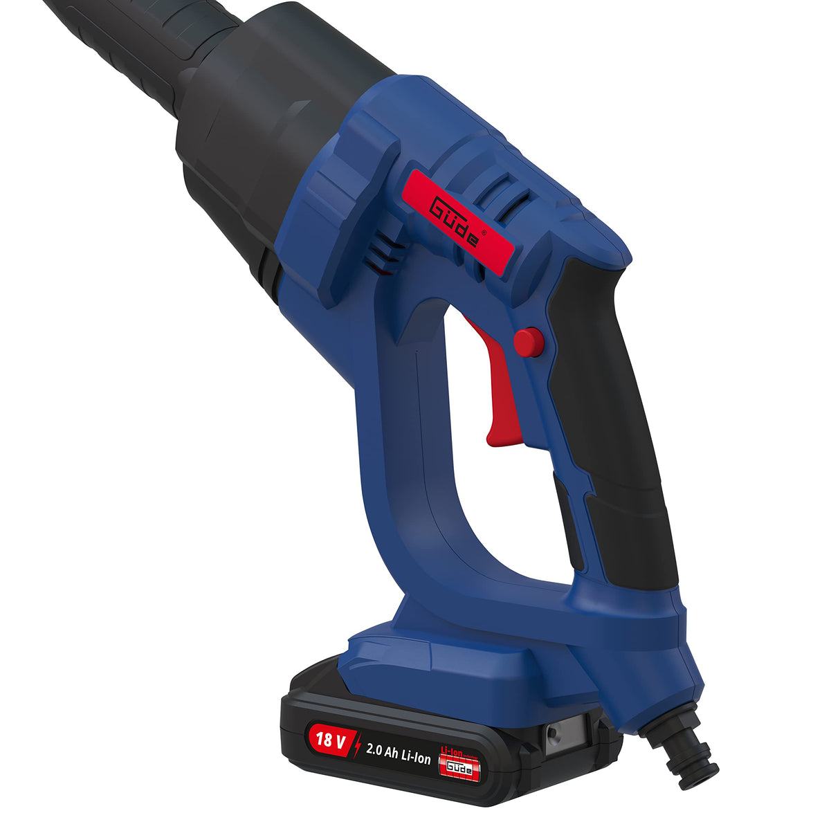 Güde DR 18-201-23 - Limpiador a presión (18 V, Easy Energy Exchange, presión máxima de 22 Bar, 120 l/h de Volumen máximo, Boquilla multifunción de 6 vías, autocebante, Incluye batería de 2,0 Ah y