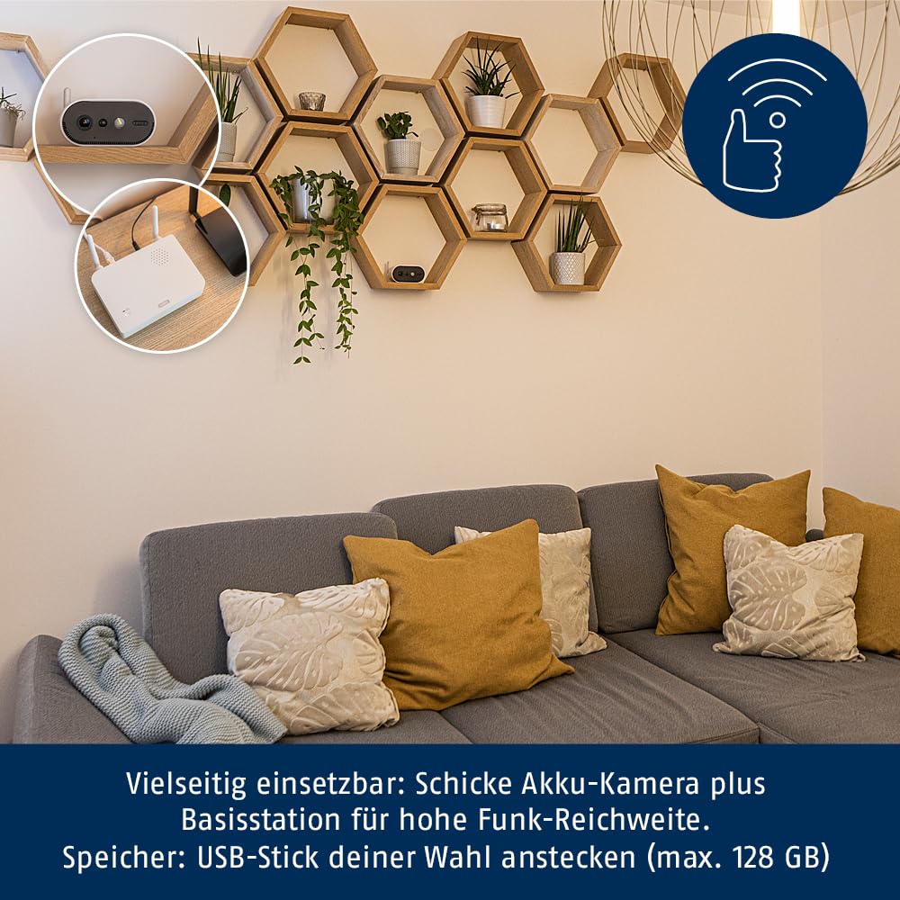 ABUS Cámara a pilas Pro con estación base PPIC91000 Cámara de vigilancia inalámbrica inteligente con LED de luz blanca, detección de personas, notificación push individual, audio bidireccional