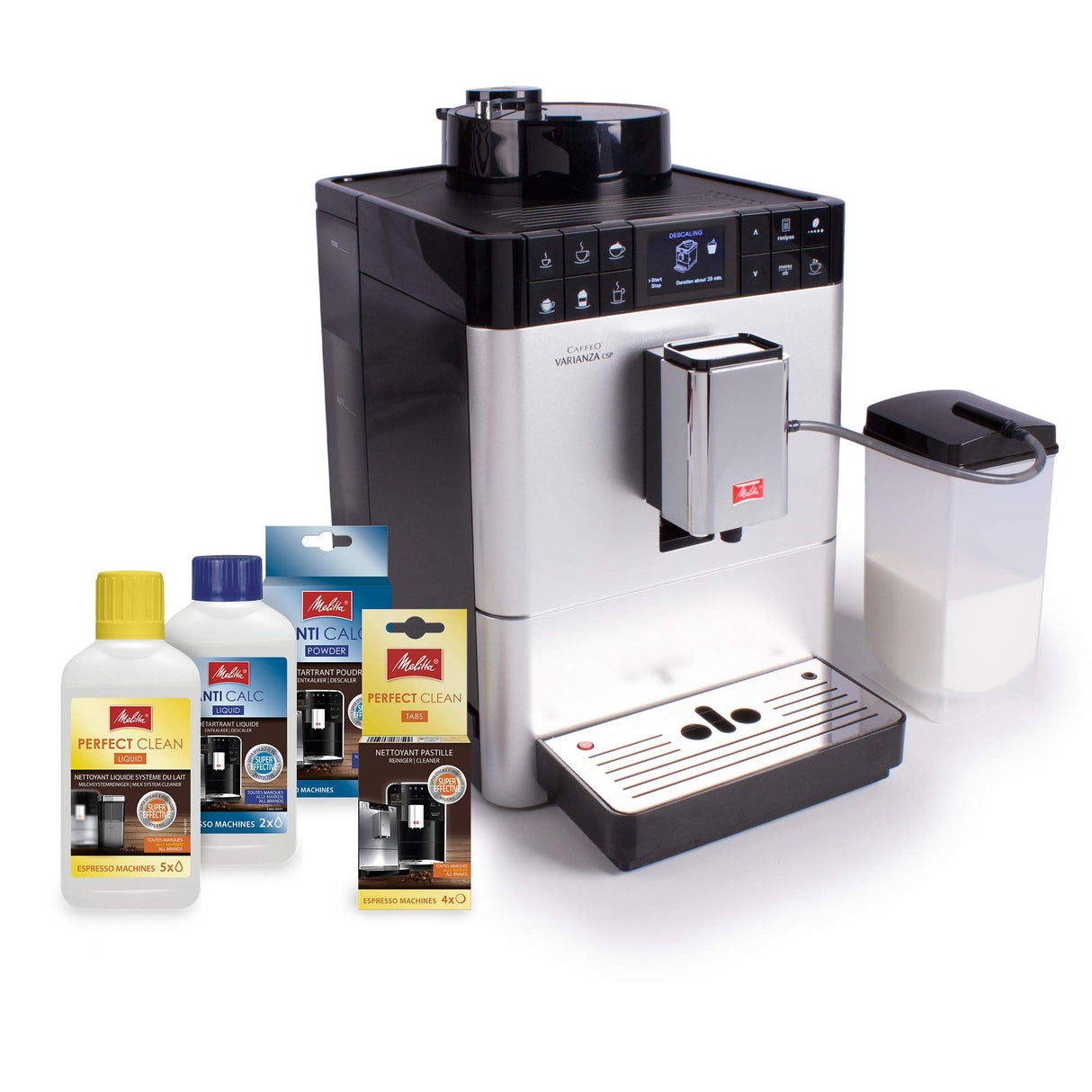 Melitta Caffeo Varianza CSP F570-101, Cafetera Molinillo, Café en Grano, Personalizable, Pantalla TFT, Limpieza Automática, 15 Bares, Plata, 1450 W, 1.2 litros, Acero Inoxidable, 5 Velocidades