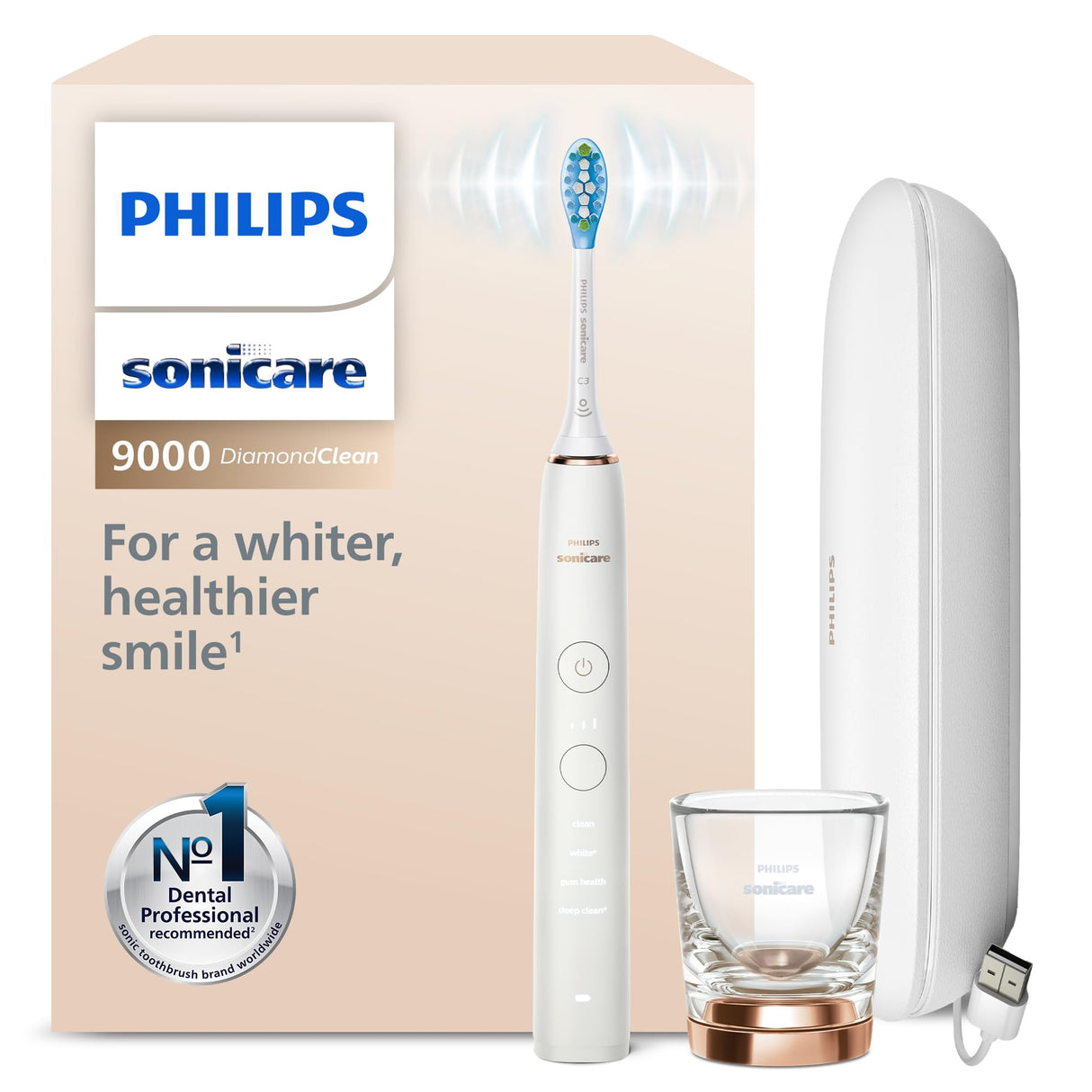 Philips Sonicare DiamondClean 9000 cepillo dental eléctrico, cepillo dental sónico con aplicación, sensor de presión, 4 modos de cepillado, 3 niveles de intensidad, modelo HX9911/94