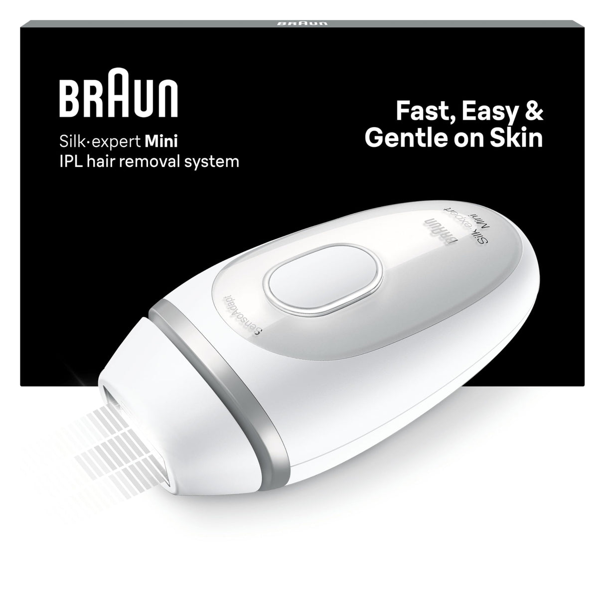 Braun Luz Pulsada Silk-Expert Mini Depiladora IPL, Reducción Del Vello En Casa, Tamaño Compacto, Alternativa a Depilación Láser, Fácil, Segura Y Eficiente, Blanca/Plateada, PL1100
