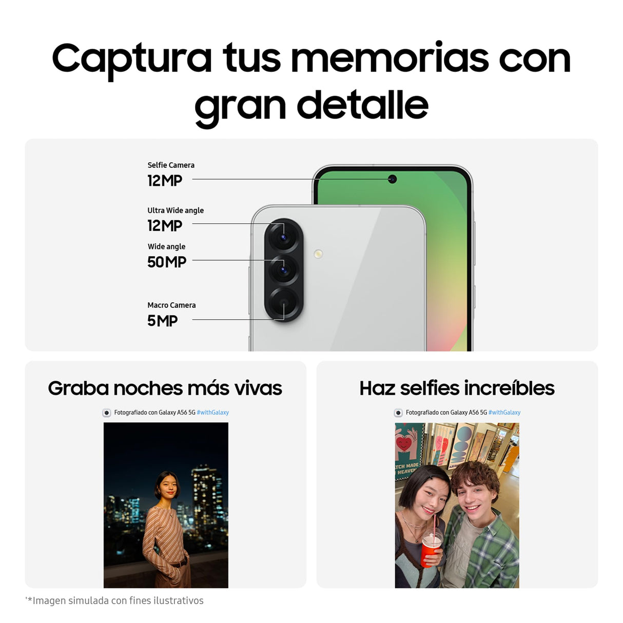 Samsung Galaxy A56 5G 128GB, Teléfono Móvil, 8GB RAM, 50MP Cámara, Oliva, Garantía del Fabricante 3 Años + 1 Año Extra