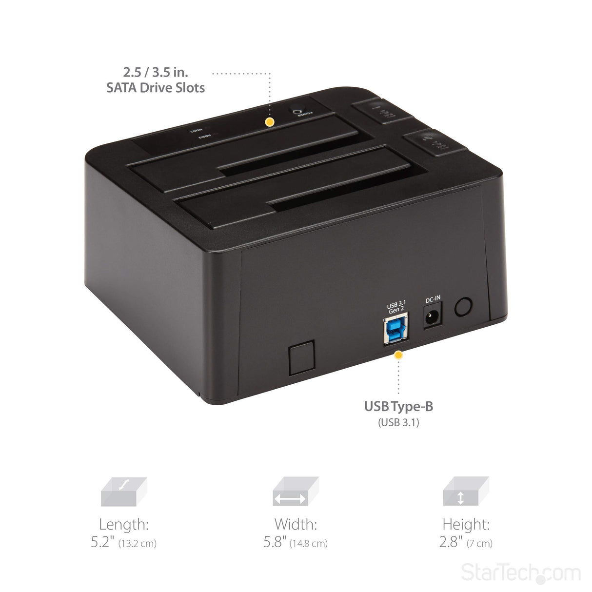 StarTech.com Docking Station de 2 Bahías - USB 3.1 a SATA - USB 3.1 (10 Gbps) - SATA I/II/III de 2,5/3,5" - Base de Acoplamiento SSD/HDD - de Intercambio en Caliente - Carga Superior (SDOCK2U313)