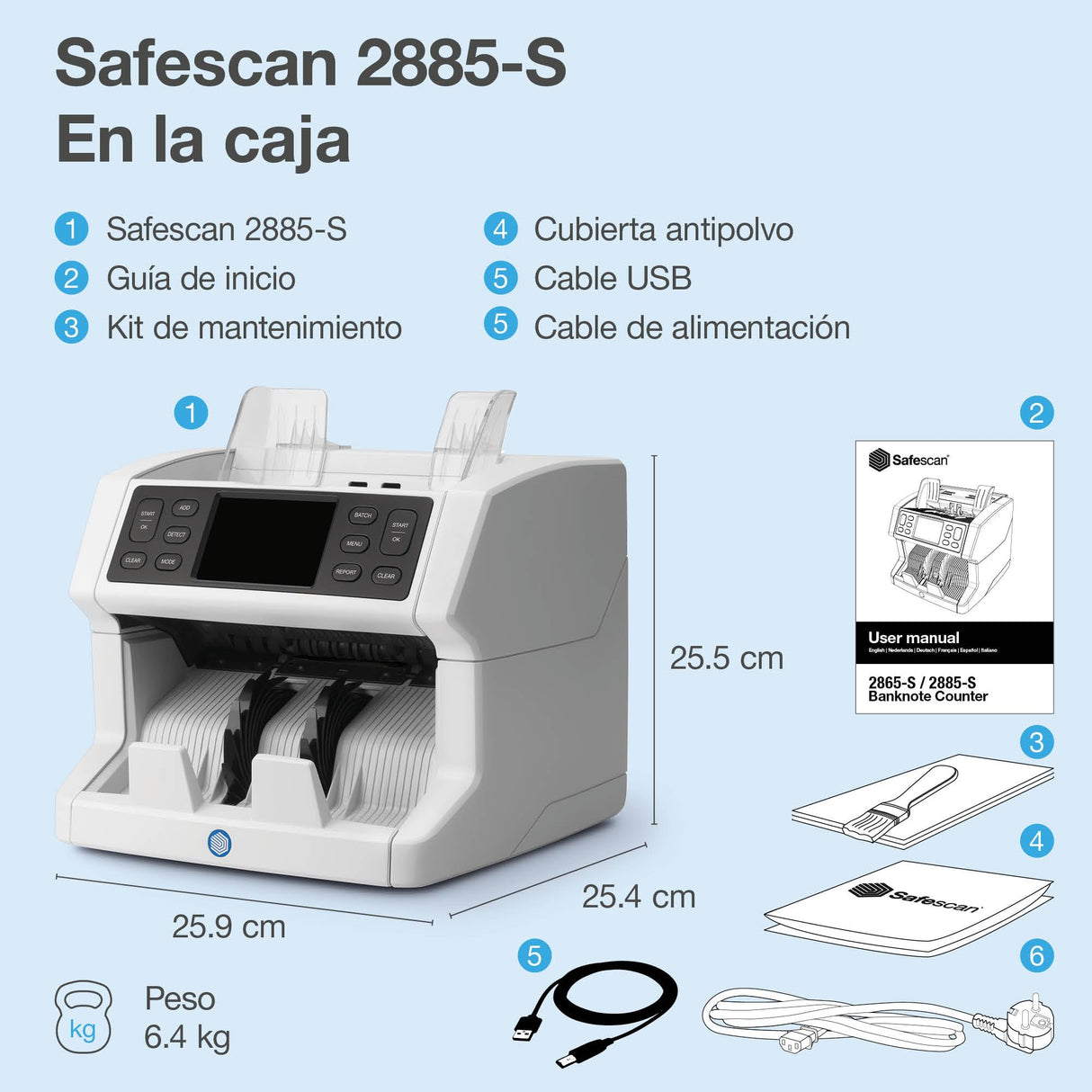 Safescan 2885-S Contadora de billetes, cuenta el valor de billetes mezclados incluyendo USD - Contadora detectora de billetes falsos en 7 puntos - Máquina para contar billetes con interfaz multilingüe