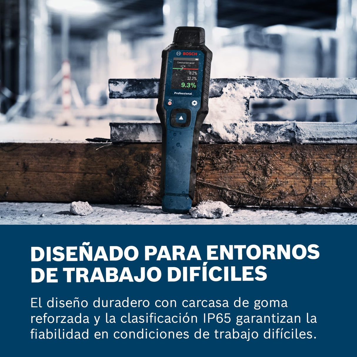 Medidor de humedad GMP 1-13 de Bosch Professional (basado en clavijas, mide 37 tipos de madera y 10 materiales de construcción, clasificación IP65, LCD de alto contraste, 2 pilas AA, bolsa)