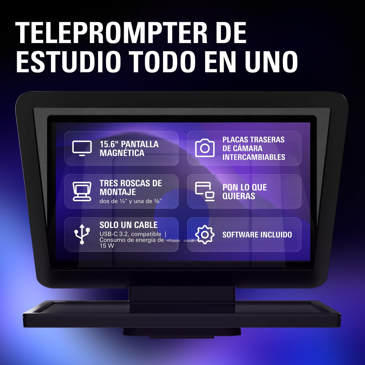 Elgato Prompter XL - Teleprompter Profesional con Pantalla Desmontable, Monitor videoconferencia, para cámaras DSLR, mirrorless, Studio - conexión USB‑C 3.2, para PC & Mac